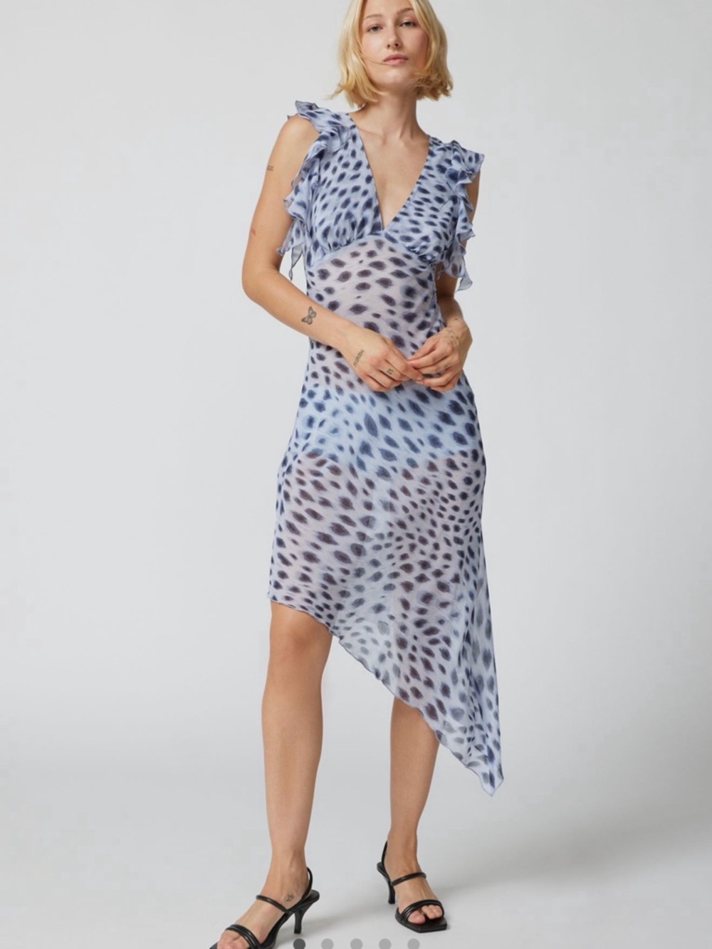 Urban Outfitters Devon Light Blue Printed Asymmetric Dress